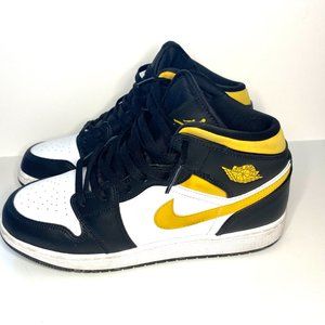 Gently USED Grade School Jordan 1 Mid White/Pollen/Black (Size 7Y)